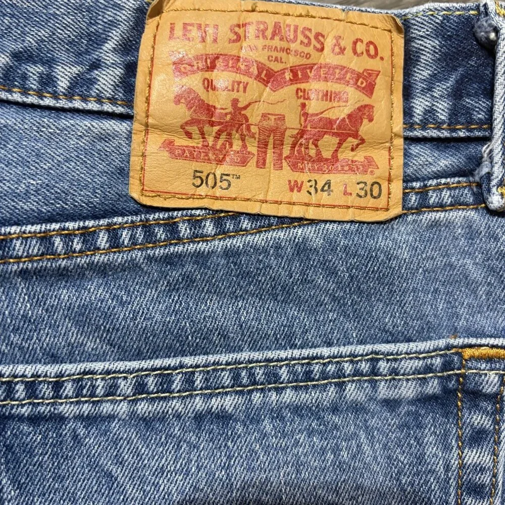Levis 505 Mens Straight Leg Jeans W34 L30 Medium Wash Denim Regular Fit